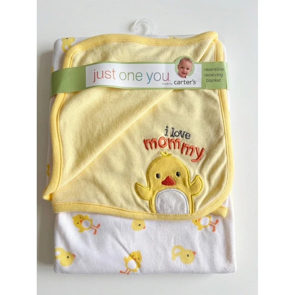 2010 Carter's Just One You I Love Mommy Yellow White Duck Chick Baby Blanket NEW